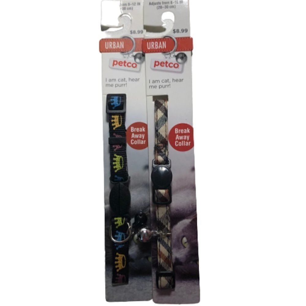 🛒 $9 2 pack Cat Breakaway Collars Plaid & Rainbow Crowns #2330